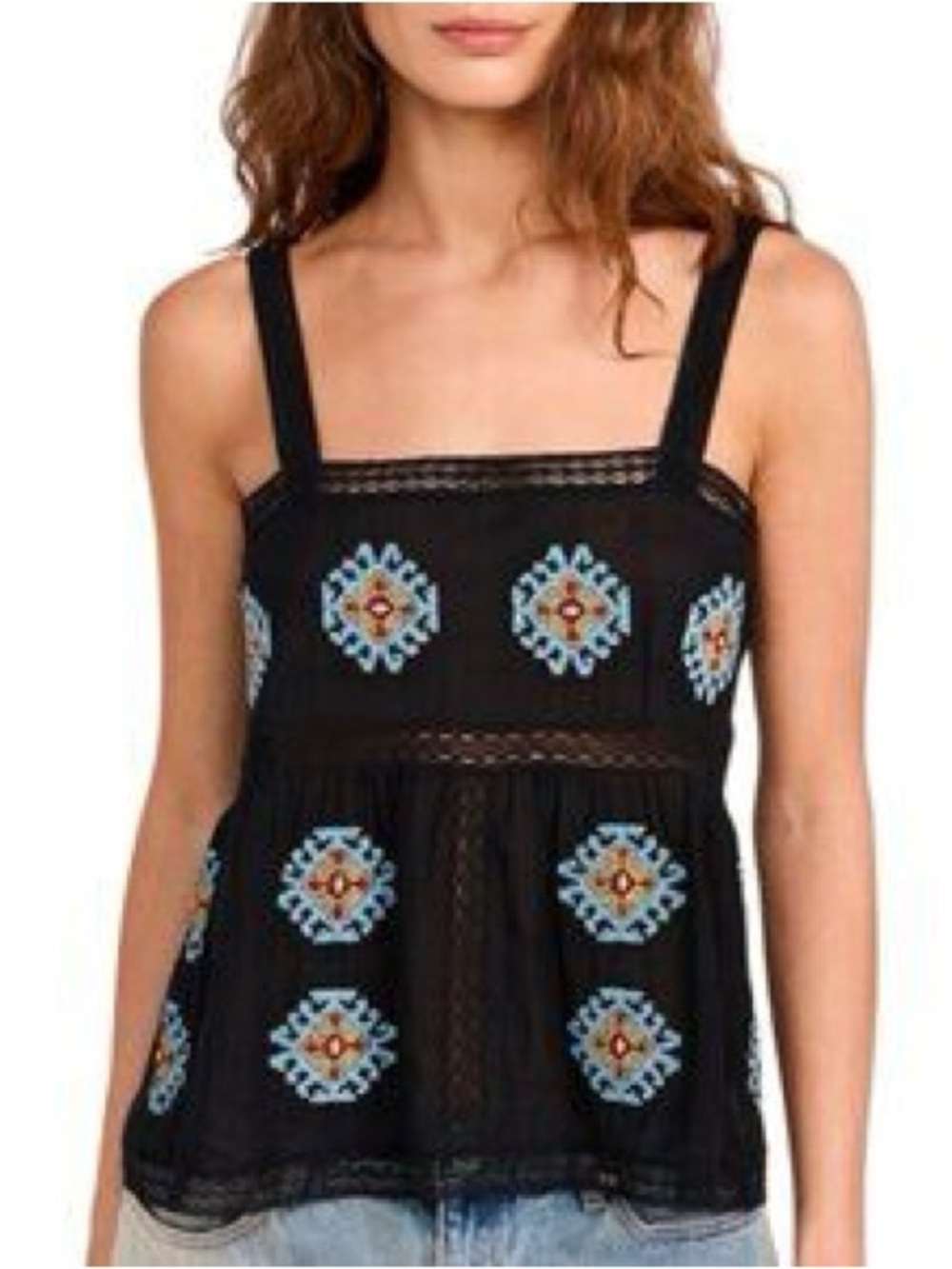 The Great. Size 0 Black Embroidered The Roam Top Cami